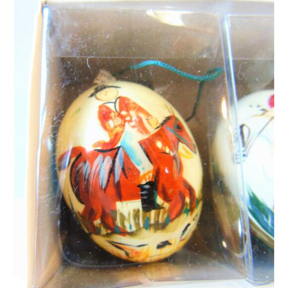 Wooden Egg Ornaments Set 4 Hand Painted Vintage Horses Of War Asian Soldier Eggs - Picture 3 of 8